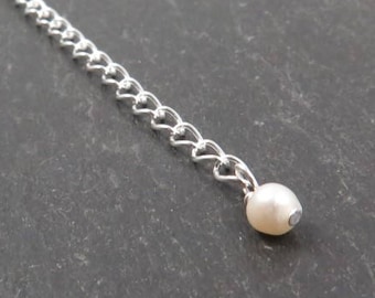 Sterling Silver Extension Chain with Pearl ~ 3"