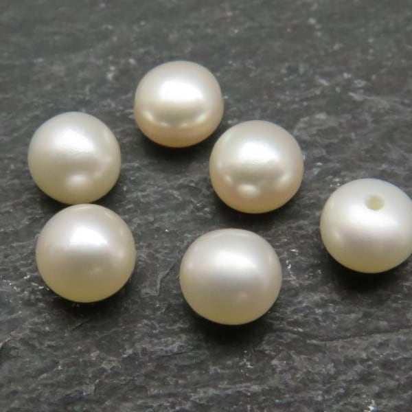 PAIR 7-7.5mm Freshwater Pearl Ivory Button Half Drilled