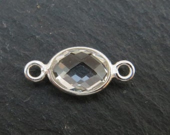 Sterling Silver Crystal Quartz Oval Connector 15mm