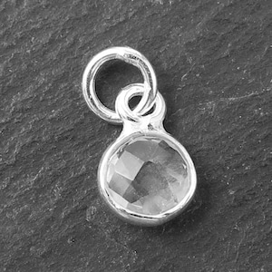 Sterling Silver Crystal Quartz Round Charm 6mm