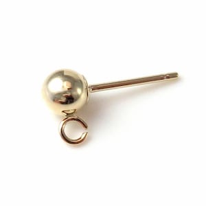 14K Gold Ear Post with Ball and Ring 4mm ~ 1 piece