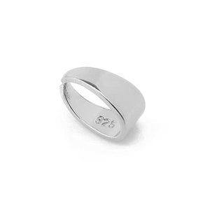 Puede incluir: Anilla de cierre para colgante de color plateado con un diseño curvo y liso. La anilla está marcada con "925" en la parte inferior.