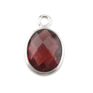 Sterling Silver Garnet Oval Charm 11-12mm