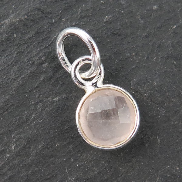 Charm rond en argent sterling et quartz rose 6 mm