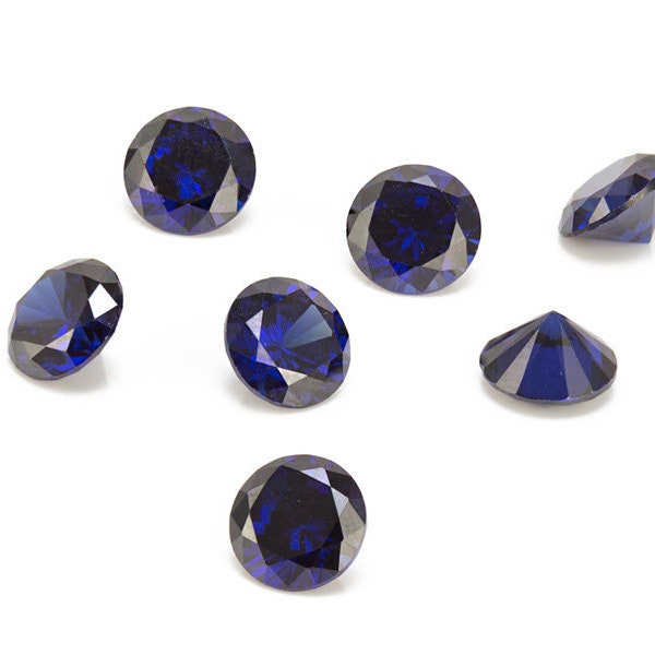 Pack of 10 ~ Cubic Zirconia Round ~ Dark Blue ~ Various Sizes