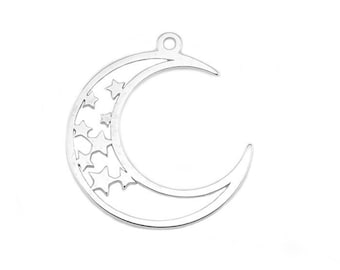 Sterling Silver Moon and Stars Pendant 17mm