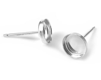 PAIR Sterling Silver Round Bezel Cup Ear Stud 6mm