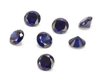 Pack of 10 ~ Cubic Zirconia Round ~ Dark Blue ~ Various Sizes