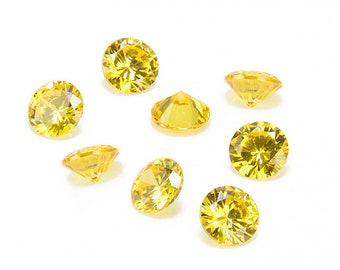 Pack of 10 ~ Cubic Zirconia Round ~ Yellow ~ Various Sizes
