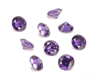 Pack of 10 ~ Cubic Zirconia Round ~ Purple ~ Various Sizes