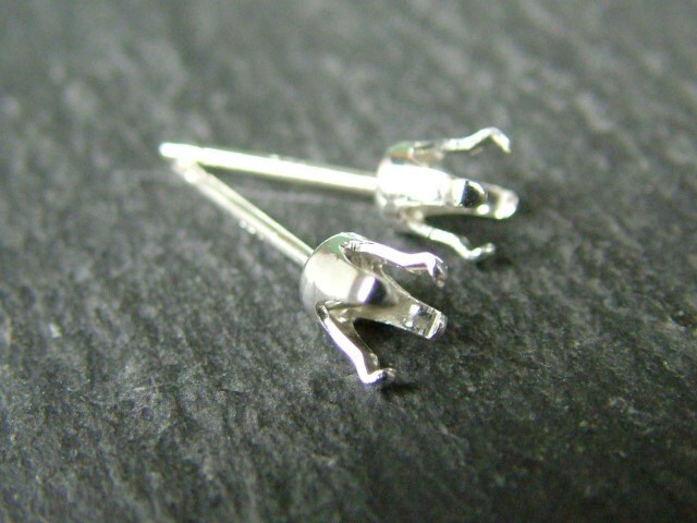 PAIR Sterling Silver 4mm Snap Setting Ear Post