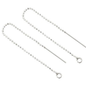 May include: A pair of silver chain earrings with a small loop at the end of each chain.