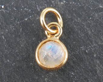 Gold Plated Silver Rainbow Moonstone Round Charm 6mm