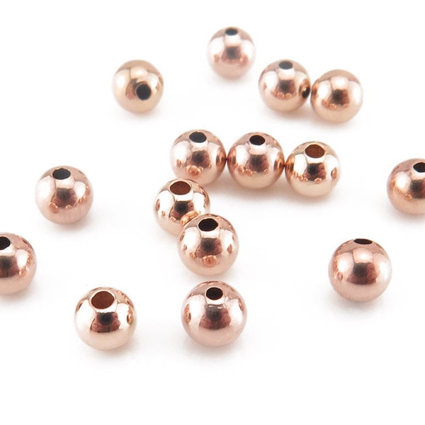 10 pcs ~ Perles rondes unies remplies d'or rose 4 mm