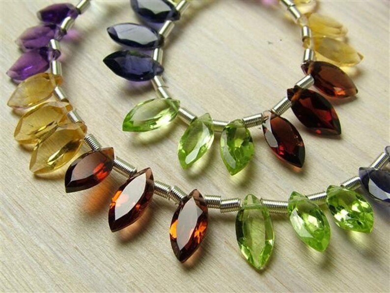 Faceted AAA 8mm Multi Gemstone Marquise Briolettes 9 Strand