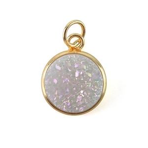 Gold Plated Silver White Druzy Round Pendant 14mm
