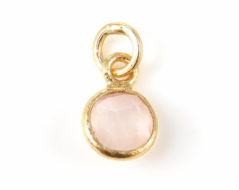 Gold Plated Silver Rose Quartz Round Charm 6mm