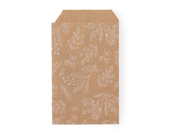 10 pcs Paper Bag ~ Natural/White Floral ~ 12cm x 7cm