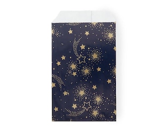 10 bolsas de papel ~ Estrella azul marino/dorada ~ 12 cm x 7 cm