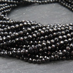 Black Spinel Rondelles, AAA, Faceted, 2mm - 12.5" Strand