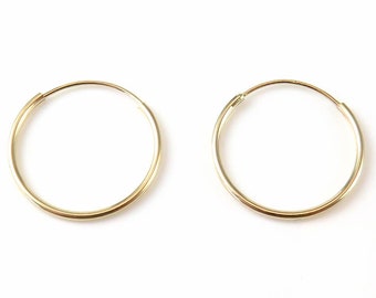 14K Gold Ear Hoops 15mm ~ PAIR