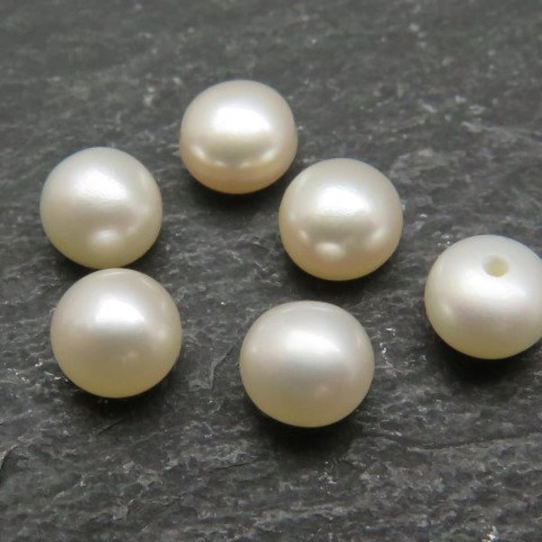 PAIR 5-5.5mm Freshwater Pearl Ivory Button ~ Half Drilled