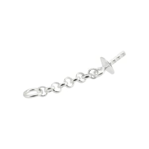 May include: Silver chain with a round jump ring at one end and a silver disc with a small loop at the other end.