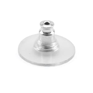 May include: A silver earring back with a clear plastic backing.