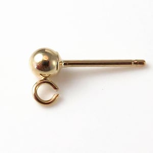 14K Solid Gold Ear Post with Ball and Ring 3mm ~ 1 piece