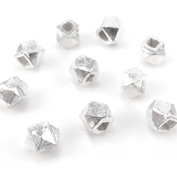 10 pcs Sterling Silver Perle carrée à facettes ~ Différentes tailles