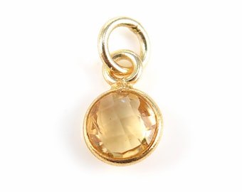 Gold Plated Silver Citrine Round Charm 6mm