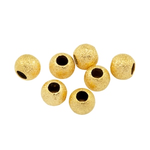 10 piezas ~ Cuentas redondas de polvo de estrellas de plata vermeil bañadas en oro de 4 mm