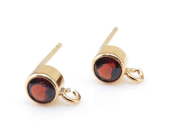 Gold Filled Garnet Ear Post ~ PAIR