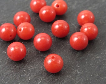 Red Coral Round Bead ~ Half Drilled ~ Various Sizes