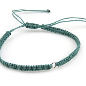 Sterling Silver & Cord Macramé Bracelet ~ Adjustable ~ Green