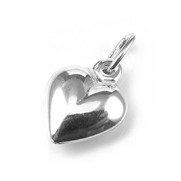 Sterling Silver Puffed Heart Charm 10mm