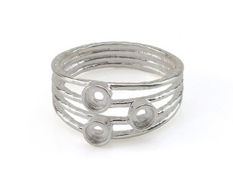 Sterling Silver Ring with Multi Bezel Cup 3mm ~ Size J