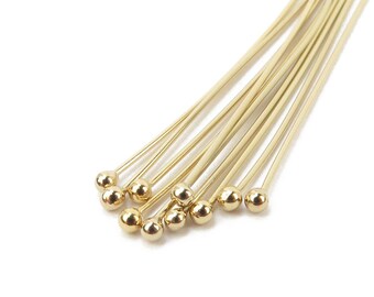 14k Gold Filled 2-Inch Headpins With 1.5mm Ball – 24 Gauge, Made In USA (10-Pack)