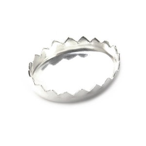 Montatura a coppa ovale dentellata in argento sterling 12 mm x 10 mm