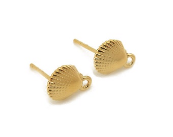 Boucle d'oreille avec coquillage en argent sterling plaqué or ~ PAIRE