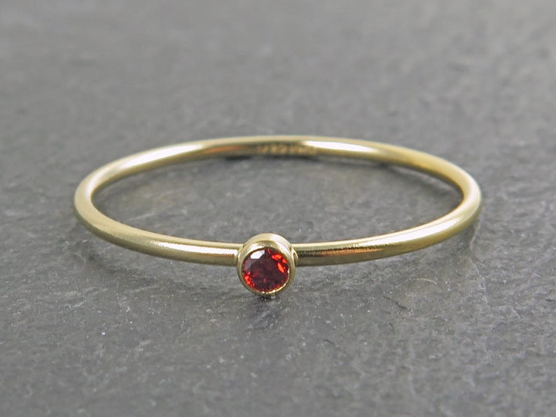 Gold Filled Stacking Ring with Red CZ ~ Size N