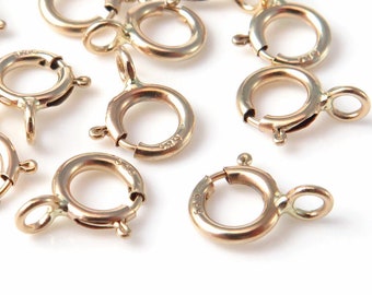 Fermoir anneau à ressort en or massif 14 carats de 5 mm avec anneau fermé ~ 1 pièce