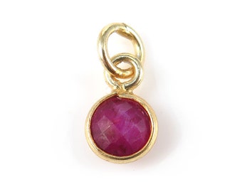 Gold Plated Silver Ruby Round Charm 6mm