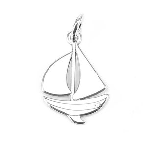 May include: A silver sailboat charm with a detailed design. The charm is marked with "925" for sterling silver.