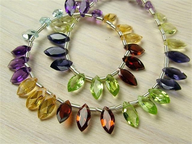 Faceted AAA 8mm Multi Gemstone Marquise Briolettes 9 Strand