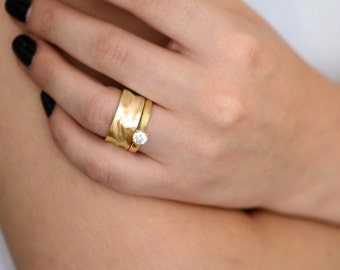 Gold strukturierte Ehering Ring, einzigartige Hochzeitsring, Frauen 14k Gold Ehering, breit Hochzeit Band, seine & Ihr Gold Trauringe
