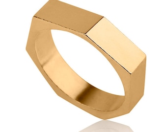 Nut Men Wedding Ring , 14k Gold Industrial Modern Wedding Ring , 14k Gold Men Wedding Band , Geometric Band