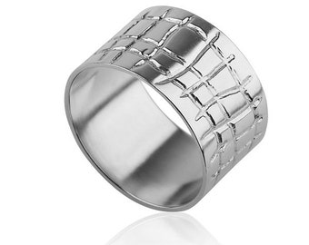 Unisex Wedding Ring, Wide Wedding Ring, Narrow Wedding Ring, His & Hers Silver Wedding Rings, Silver Wedding Band, Pattern Wedding Ring