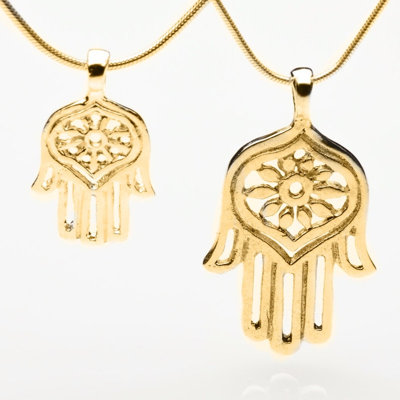 14K Gold Hamsa Pendant Necklace, Hand of Fatima Necklace, Gold Evil Eye