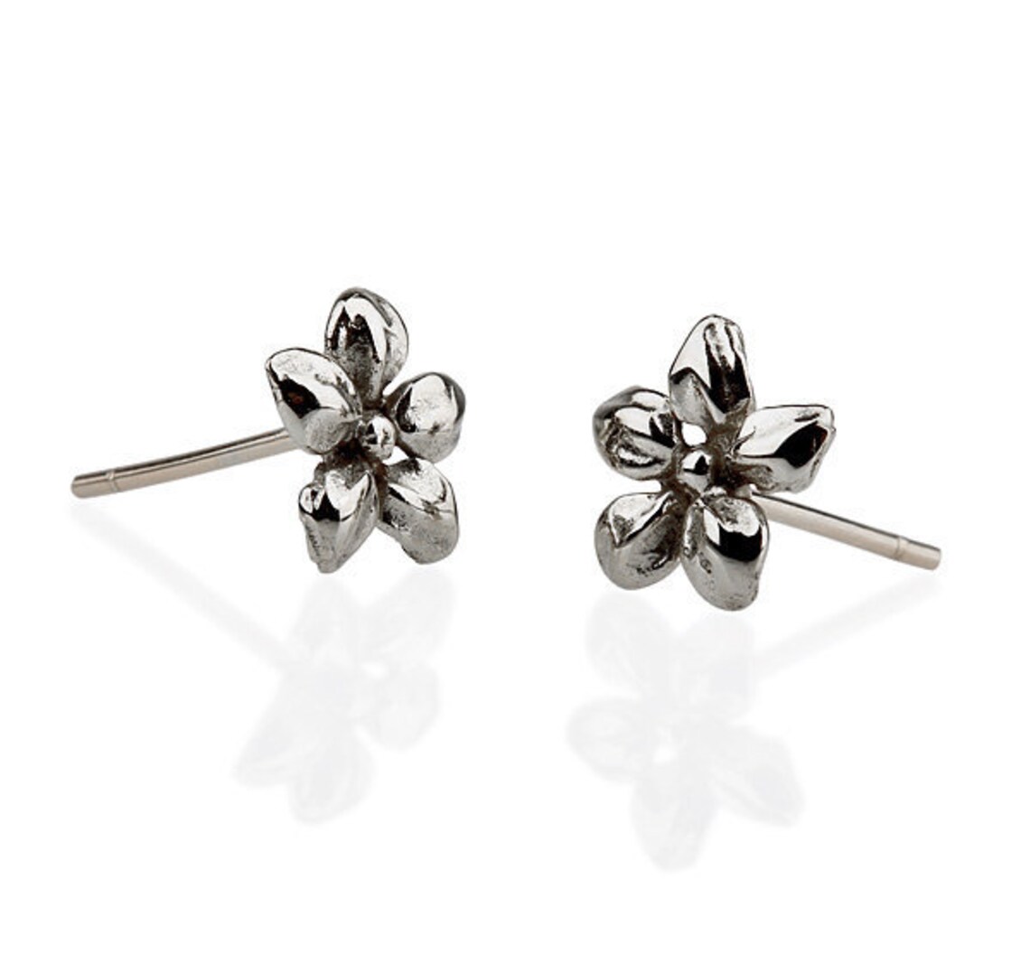 Flower Earring Plumier Oxidized Silver Stud Earrings Etsy